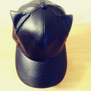 Black faux leather cap w cat ears
